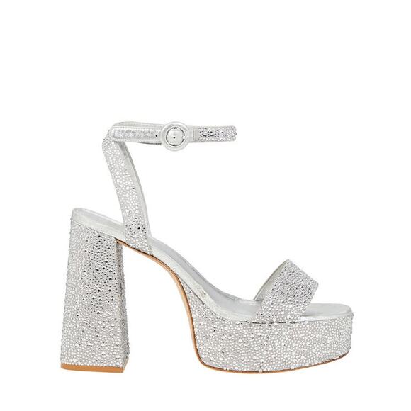 Larroudé Dolly Retro Y2K Crystal Party Sandal In Gray Suede size 10 - Picture 2 of 13